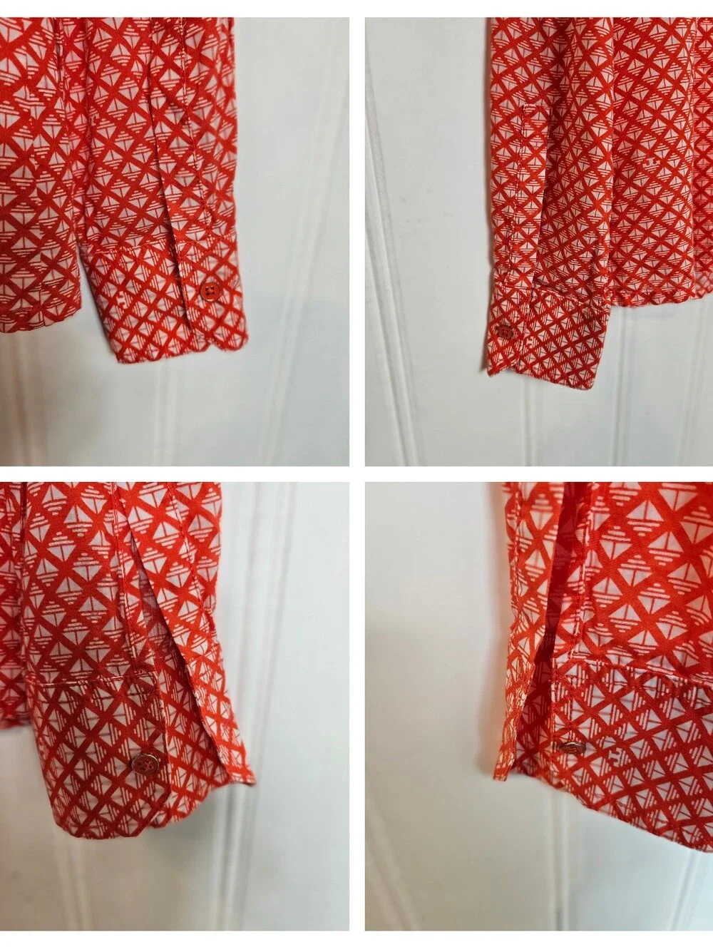Tory Burch Brigitte Blouse 6 Checkerboard Roll Tab Utility Cotton Orange White